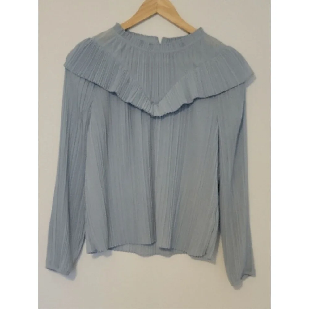XS J.Crew Ruffle V-Neck Accordion Pleat Blouse Romantic Cottagecore Coquette